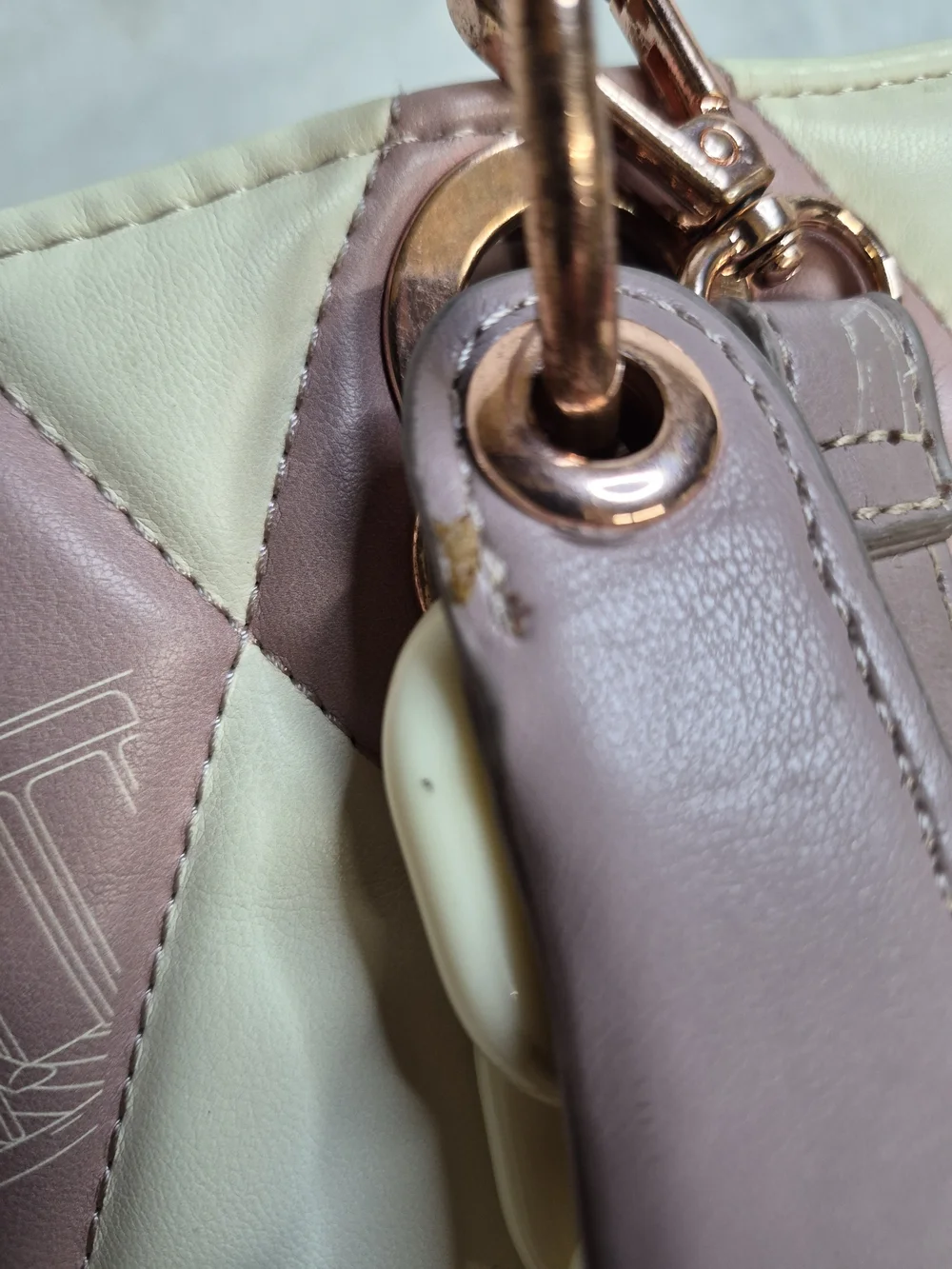 Women’s Quilted Harlequin Satchel in Mauve and Cream